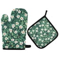 thumbnail image 1 of Yayeee Oven Mitts and Pot Holder Set of 2 Heat Resistant Kitchen Gloves Baking Hot Pad, Small White Flowers, 1 of 5