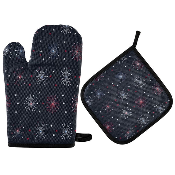 Yayeee Oven Mitts and Pot Holder Set of 2 Heat Resistant Kitchen Gloves Baking Hot Pad, Starry Night Pattern