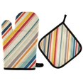 thumbnail image 1 of Yayeee Oven Mitts and Pot Holder Set of 2 Heat Resistant Kitchen Gloves Baking Hot Pad, Striped Pattern, 1 of 5