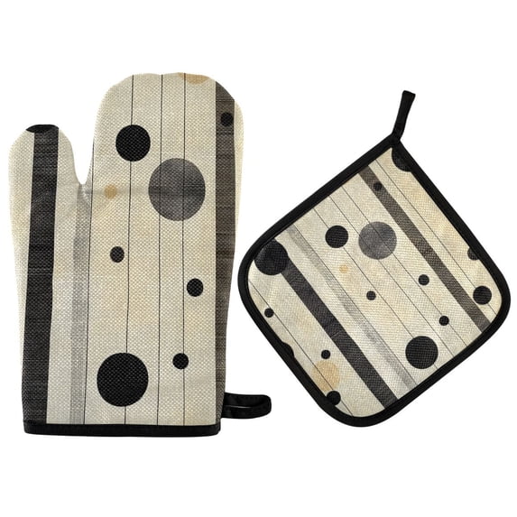 Yayeee Oven Mitts and Pot Holder Set of 2 Heat Resistant Kitchen Gloves Baking Hot Pad, Stripes Pattern