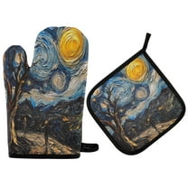 Yayeee Oven Mitts and Pot Holder Set of 2 Heat Resistant Kitchen Gloves Baking Hot Pad, Swirling Starry Sky
