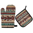 thumbnail image 1 of Yayeee Oven Mitts and Pot Holder Set of 2 Heat Resistant Kitchen Gloves Baking Hot Pad, Tribal Art, 1 of 5