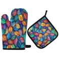 thumbnail image 1 of Yayeee Oven Mitts and Pot Holder Set of 2 Heat Resistant Kitchen Gloves Baking Hot Pad, Vibrant Art Leaves Pattern, 1 of 5