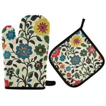 Yayeee Oven Mitts and Pot Holder Set of 2 Heat Resistant Kitchen Gloves Baking Hot Pad, Vibrant Floral