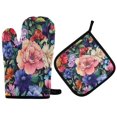 thumbnail image 1 of Yayeee Oven Mitts and Pot Holder Set of 2 Heat Resistant Kitchen Gloves Baking Hot Pad, Vibrant Pink Floral Pattern, 1 of 5