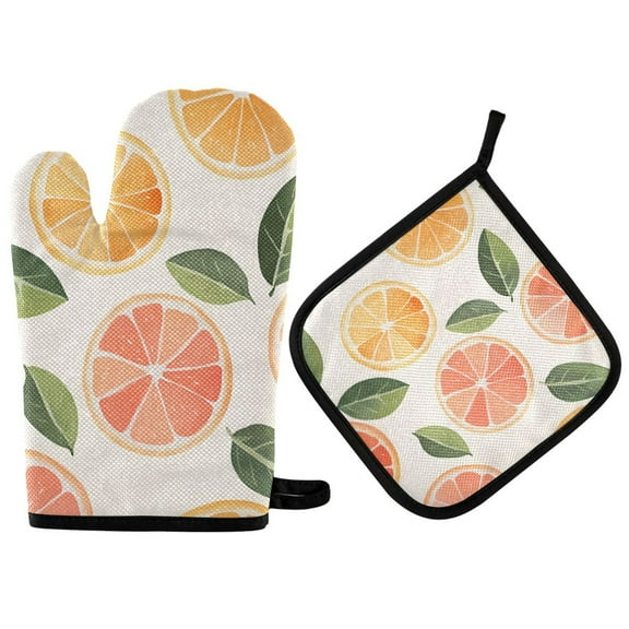 Yayeee Oven Mitts and Pot Holder Set of 2 Heat Resistant Kitchen Gloves Baking Hot Pad, Watercolor Orange