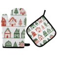 thumbnail image 1 of Yayeee Oven Mitts and Pot Holder Set of 2 Heat Resistant Kitchen Gloves Baking Hot Pad, White Christmas House, 1 of 5