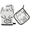 thumbnail image 1 of Yayeee Oven Mitts and Pot Holder Set of 2 Heat Resistant Kitchen Gloves Baking Hot Pad, White Chubby Cat, 1 of 5