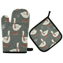 Yayeee Oven Mitts and Pot Holder Set of 2 Heat Resistant Kitchen Gloves Baking Hot Pad, Winter Goose