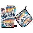 thumbnail image 1 of Yayeee Oven Mitts and Pot Holder Set of 2 Heat Resistant Kitchen Gloves Baking Hot Pad, Yellow Sardines Pattern, 1 of 5
