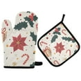 thumbnail image 1 of Yayeee Oven Mitts and Pot Holder Set of 4 Heat Resistant Kitchen Gloves Baking Hot Pad, Beige Christmas Candy Canes, 1 of 5