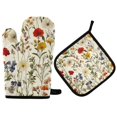 thumbnail image 1 of Yayeee Oven Mitts and Pot Holder Set of 4 Heat Resistant Kitchen Gloves Baking Hot Pad, Beige Floral, 1 of 5