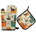thumbnail image 1 of Yayeee Oven Mitts and Pot Holder Set of 4 Heat Resistant Kitchen Gloves Baking Hot Pad, Black Cats Reading, 1 of 5