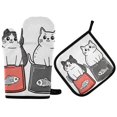 thumbnail image 1 of Yayeee Oven Mitts and Pot Holder Set of 4 Heat Resistant Kitchen Gloves Baking Hot Pad, Black Chubby Cat, 1 of 5
