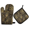 thumbnail image 1 of Yayeee Oven Mitts and Pot Holder Set of 4 Heat Resistant Kitchen Gloves Baking Hot Pad, Black Flower Pattern, 1 of 5