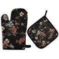 thumbnail image 1 of Yayeee Oven Mitts and Pot Holder Set of 4 Heat Resistant Kitchen Gloves Baking Hot Pad, Black Flowers, 1 of 5