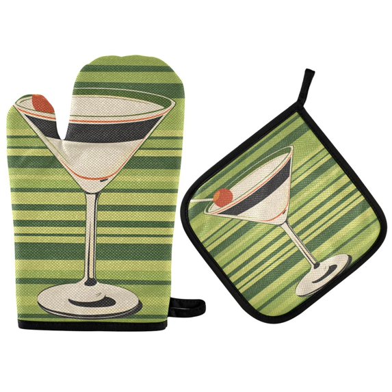 Yayeee Oven Mitts and Pot Holder Set of 4 Heat Resistant Kitchen Gloves Baking Hot Pad, Black Martini