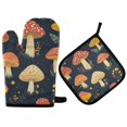 thumbnail image 1 of Yayeee Oven Mitts and Pot Holder Set of 4 Heat Resistant Kitchen Gloves Baking Hot Pad, Black Mushroom Pattern, 1 of 5