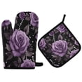 thumbnail image 1 of Yayeee Oven Mitts and Pot Holder Set of 4 Heat Resistant Kitchen Gloves Baking Hot Pad, Black Roses, 1 of 5