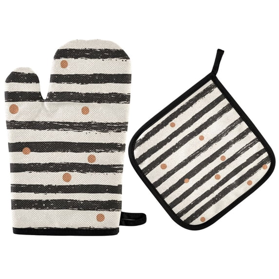 Yayeee Oven Mitts and Pot Holder Set of 4 Heat Resistant Kitchen Gloves Baking Hot Pad, Black Stripes