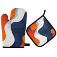 thumbnail image 1 of Yayeee Oven Mitts and Pot Holder Set of 4 Heat Resistant Kitchen Gloves Baking Hot Pad, Blue Abstract Wavy, 1 of 5
