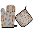 thumbnail image 1 of Yayeee Oven Mitts and Pot Holder Set of 4 Heat Resistant Kitchen Gloves Baking Hot Pad, Brown Cartoon Bears, 1 of 5