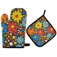 thumbnail image 1 of Yayeee Oven Mitts and Pot Holder Set of 4 Heat Resistant Kitchen Gloves Baking Hot Pad, Cartoon Flowers, 1 of 5