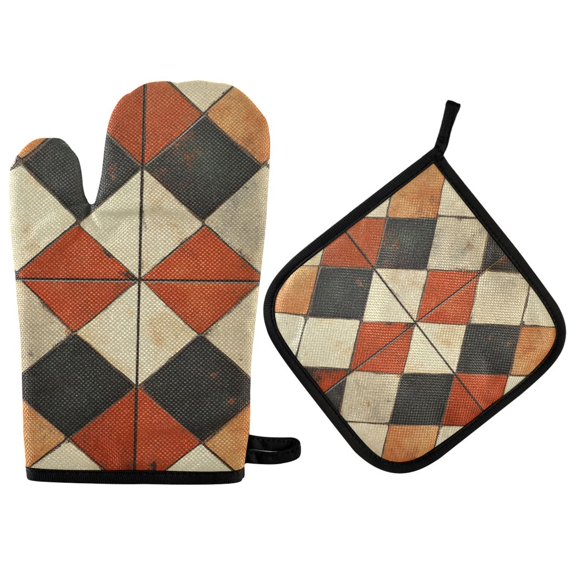 Yayeee Oven Mitts and Pot Holder Set of 4 Heat Resistant Kitchen Gloves Baking Hot Pad, Checkered Pattern