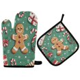 thumbnail image 1 of Yayeee Oven Mitts and Pot Holder Set of 4 Heat Resistant Kitchen Gloves Baking Hot Pad, Christmas Gingerbread, 1 of 5