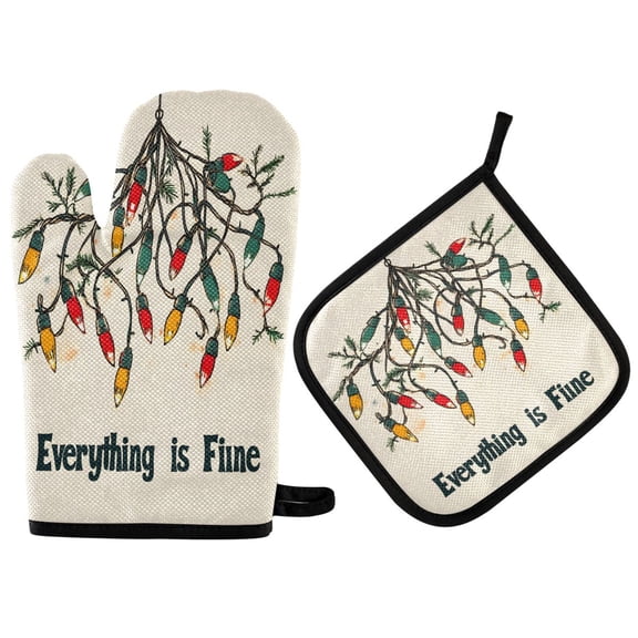 Yayeee Oven Mitts and Pot Holder Set of 4 Heat Resistant Kitchen Gloves Baking Hot Pad, Christmas Light