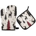 thumbnail image 1 of Yayeee Oven Mitts and Pot Holder Set of 4 Heat Resistant Kitchen Gloves Baking Hot Pad, Christmas Plaid Forest, 1 of 5
