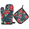 thumbnail image 1 of Yayeee Oven Mitts and Pot Holder Set of 4 Heat Resistant Kitchen Gloves Baking Hot Pad, Christmas Themed Leaves, 1 of 5