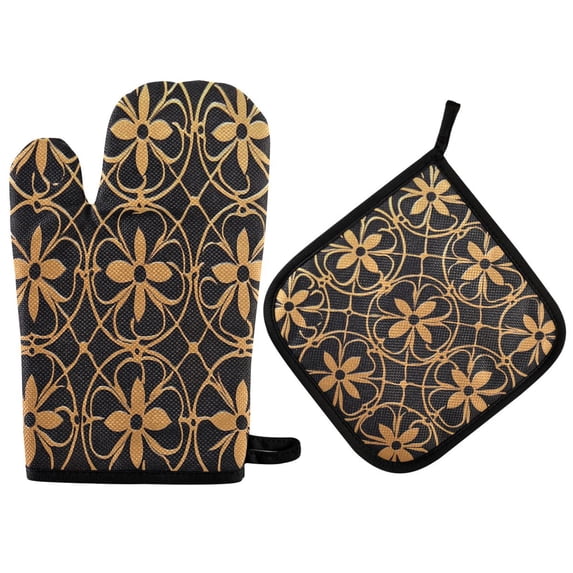 Yayeee Oven Mitts and Pot Holder Set of 4 Heat Resistant Kitchen Gloves Baking Hot Pad, Classic Floral