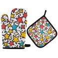 thumbnail image 1 of Yayeee Oven Mitts and Pot Holder Set of 4 Heat Resistant Kitchen Gloves Baking Hot Pad, Colorful Stars, 1 of 5