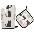 thumbnail image 1 of Yayeee Oven Mitts and Pot Holder Set of 4 Heat Resistant Kitchen Gloves Baking Hot Pad, Cute Cartoon Cats, 1 of 5