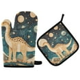 thumbnail image 1 of Yayeee Oven Mitts and Pot Holder Set of 4 Heat Resistant Kitchen Gloves Baking Hot Pad, Dinosaur at Night, 1 of 5