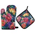 thumbnail image 1 of Yayeee Oven Mitts and Pot Holder Set of 4 Heat Resistant Kitchen Gloves Baking Hot Pad, Ethereal Floral Harmony, 1 of 5
