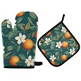 thumbnail image 1 of Yayeee Oven Mitts and Pot Holder Set of 4 Heat Resistant Kitchen Gloves Baking Hot Pad, Floral Orange Pattern, 1 of 5