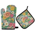 thumbnail image 1 of Yayeee Oven Mitts and Pot Holder Set of 4 Heat Resistant Kitchen Gloves Baking Hot Pad, Floral Pattern, 1 of 5