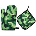 thumbnail image 1 of Yayeee Oven Mitts and Pot Holder Set of 4 Heat Resistant Kitchen Gloves Baking Hot Pad, Green Camouflage Pattern, 1 of 5
