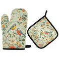 thumbnail image 1 of Yayeee Oven Mitts and Pot Holder Set of 4 Heat Resistant Kitchen Gloves Baking Hot Pad, Green Floral Pattern, 1 of 5