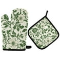 thumbnail image 1 of Yayeee Oven Mitts and Pot Holder Set of 4 Heat Resistant Kitchen Gloves Baking Hot Pad, Green Floral, 1 of 5