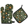 thumbnail image 1 of Yayeee Oven Mitts and Pot Holder Set of 4 Heat Resistant Kitchen Gloves Baking Hot Pad, Green Flowers Pattern, 1 of 5