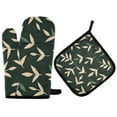 thumbnail image 1 of Yayeee Oven Mitts and Pot Holder Set of 4 Heat Resistant Kitchen Gloves Baking Hot Pad, Green Leaves, 1 of 5