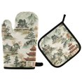thumbnail image 1 of Yayeee Oven Mitts and Pot Holder Set of 4 Heat Resistant Kitchen Gloves Baking Hot Pad, Green Mountain Pattern, 1 of 5