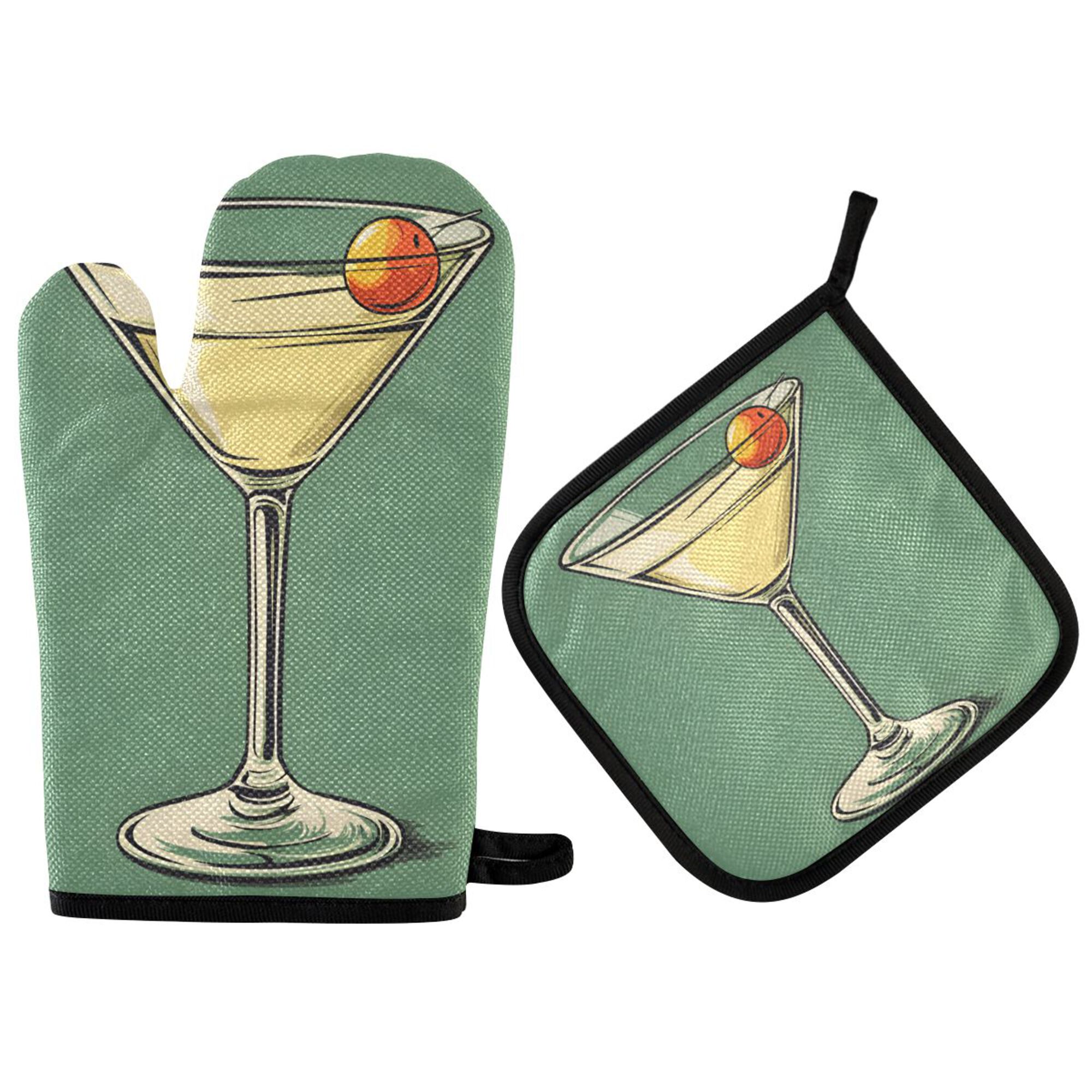 Yayeee Oven Mitts and Pot Holder Set of 4 Heat Resistant Kitchen Gloves Baking Hot Pad, Lemon Glass