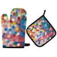 thumbnail image 1 of Yayeee Oven Mitts and Pot Holder Set of 4 Heat Resistant Kitchen Gloves Baking Hot Pad, Light Colorful Circles, 1 of 5