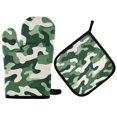 thumbnail image 1 of Yayeee Oven Mitts and Pot Holder Set of 4 Heat Resistant Kitchen Gloves Baking Hot Pad, Light Green Camouflage Design, 1 of 5