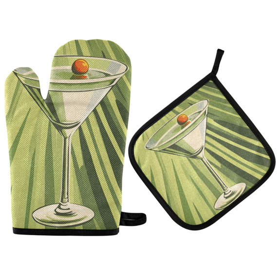 Yayeee Oven Mitts and Pot Holder Set of 4 Heat Resistant Kitchen Gloves Baking Hot Pad, Light Green Martini
