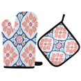 thumbnail image 1 of Yayeee Oven Mitts and Pot Holder Set of 4 Heat Resistant Kitchen Gloves Baking Hot Pad, Mosaic Flowers Pattern, 1 of 5